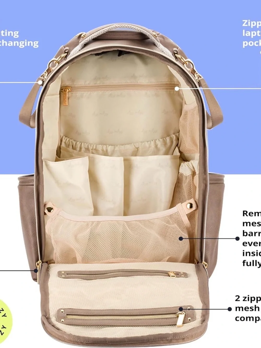 Itzy Ritzy Diaper Backpack - Taupe & Cream